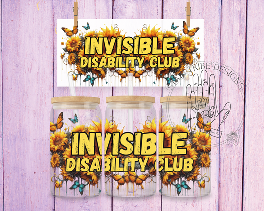 Invisible Disability Club Yellow Sunflowers & Butterflies 16oz Acrylic Libbey