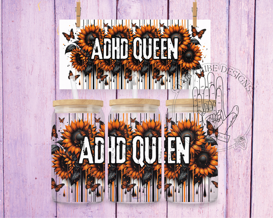 ADHD QUEEN, Sunflowers & Butterflies 16oz Acrylic Libbey