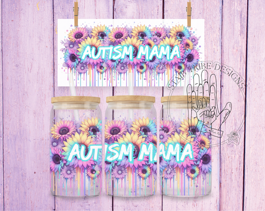 Autism MaMa Pastel Rainbow Sunflowers 16oz Acrylic Libbey