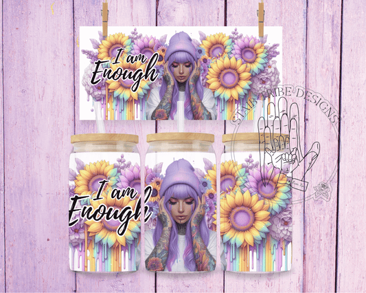 I Am Enough , Pastel Rainbow Woman 16oz Acrylic Libbey